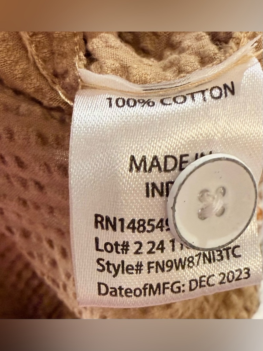 Free Planet Embroidered Seersucker Button Down Shirt in Tan Size Large - Picture 7 of 7